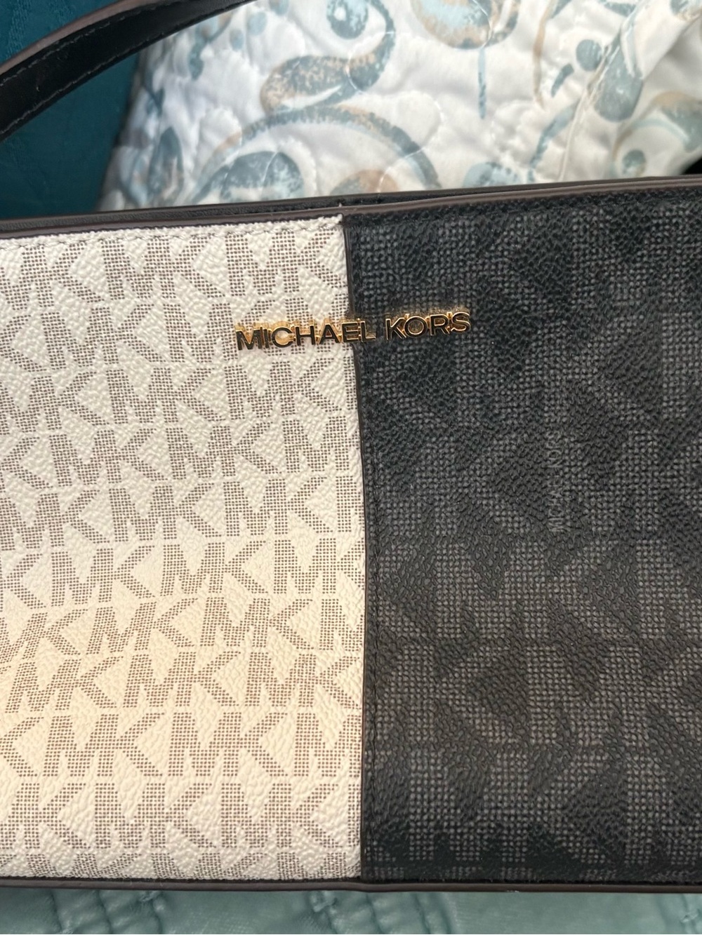 Michael Kors Two-Tone Black and Cream Logo Shoulder Bag